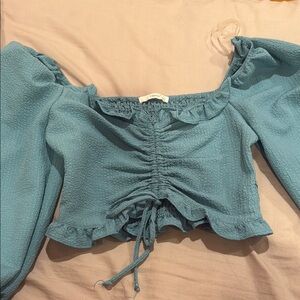 Blue Off-Shoulder Ruched Top